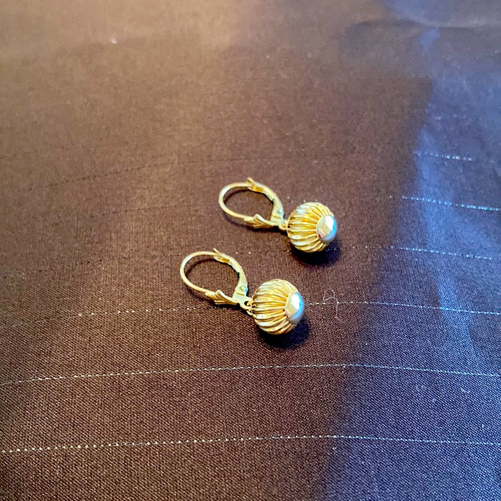 Gold tone drop ball earrings